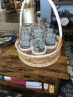 Vintage Coke Cola Glasses With Wicker Basket