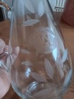 Vintage Romanian Glass Etched  Wine Decanter With Stopper  Made In Romania