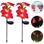 2pack With 3 Head Solar Poinsettia Outdoor Light Ip65 Waterproof Pathway Yard Us