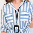 Id Badge Card Holder Pu Leather Vertical Clip Neck Strap Lanyard Necklace Case