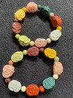 2pcs Chinese Natural Alashan Colorful Jade Carved  wealth Frog  Beads Bracelets