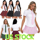 Us  women School Girl Cosplay Costume Student Uniform Fancy Dress Plaid Skirts 