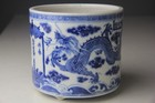 Chinese Blue White Porcelain Double Dragon Censer Incense Burner