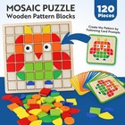 Wooden Stacking Puzzle Toy 120 Pcs Colorful Pattern Blocks Set Geometric Shap   