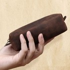 Handmade Cowhide Leather Pen Pouch Zipper Pencil Case Stationery Storage Pen Bag