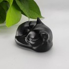 2  Black Obsidian Sleeping Cat Statue Hand-carved Healing Stone Kitten Statue