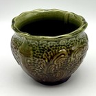 Antique Green Brown Glazed Majolica Jardiniere Planter Ceramic 3 75    X 4 25   