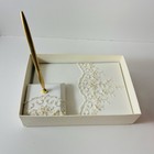 David   s Bridal Wedding Guest Book Set Ivory Lace Pen Holder Gold Pen