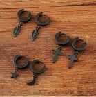 2pcs Men Women Stainless Steel Cross Star Huggie Hinged Hoop Studs Earrings
