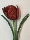 Vintage French Glass Beaded Tulip Flower Red And Green - 20  Overall Length