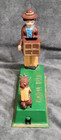 Vintage Cast Iron Mechanical Coin Bank Monkey Jumping To Man Holding Box