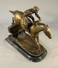Rare Vtg Delaware Park Bronze   Marble Horse   Steeple Rider Statue 2002
