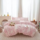  Rabbit Plush Faux Fur Duvet Cover Comforter Cover - 3pc Bed Twin Pink White