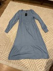 Light Blue Smocked V-neck Long Sleeve Midi Dress