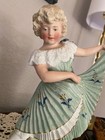 Antique Gebruder Heubach Figurine Dancing Girl Pleated Skirt Tamborine German