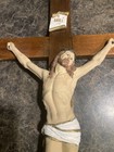 Vintage Large Cast Iron Crucifix Cross Wall Wood 10x25 Jesus Christ Inri