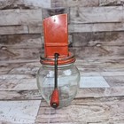 Vintage Hand Crank Nut Grinder Chopper With Glass Jar Orange Metal Floral 6 