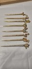Vintage Gold Brass Hors D oeuvre Cocktail Bar Picks Toothpick Animals Jeweled 3 
