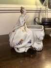 Vintage Victorian Lady With Floral Dress Porcelain Figurine Vase Planter
