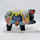 Mexican Folk Art Talavera Pig Figure Pottery Animal Blue Floral Handpainted 12x9