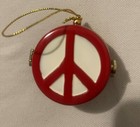 Vintage 1970s Porcelain Christmas Tree Ornament Decorations Peace Sign Stash Box