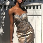 Strapless Champagne Mermaid Dress With Silver Beading Rhinestones  Tulle Skirt