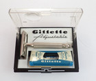 1960 s Gillette Tech Ball End Safety Razor Piece With Case And Razor Blade Lot