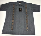 Guayabera Men   s Shirt 42  large  Authentic Mexican Dzibilchaltun Char  Gray Nwt