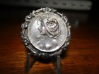 Vintage Antique French  nouveau Lady flower In Hair-border  Metal Picture Button