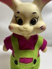 Vintage Roy Des Of Fla 1969 Plastic Coin Bank Bunny Rabbit Pink green Outfit 11 