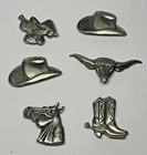 Western Silver Tone Button Covers Lot Of 6 Cowboy Hats Boots And Saddle