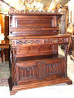 French Antique Gothic Walnut Wood Server   Sideboard