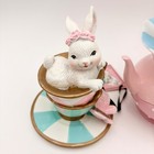 Bella Lux Stacked Teacup Bunny Rabbit Figurine Easter Spring Decor