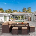 8-pieces Patio Furniture Set Outdoor Sectional Sofa Rattan Wicker Sofa W  Table