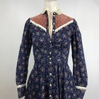 Vintage Gunne Sax Navy Calico Floral Quilted Velveteen Lace Prairie Dress Size 5
