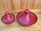 Red Moroccan Cookware Glazed Terra Cotta Tangine Set Of 2  2qt    8   Vented Lid