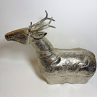 Large Silver-tone Deer Betel Nut Lidded Box     Recumbent Deer Figurine     Etched