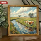 Ranch Cow Creek Landscape Oil Painting Wooden Sign Farmhouse Home Decor Gift