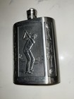 Vintage Silver Golfer Hip Flask Made In Thailand Pewter Metal