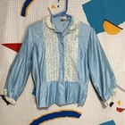 Vintage 50s 60s Lace Ruffle Shirt Cottage Victorian Med Blouse Crop Cotton Rayon
