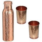 Handmadecollection Pure Hammered Copper Water Bottle And 2 Glass Set 950ml