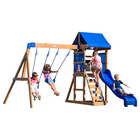 Backyard Discovery Aurora Cedar Wood Swing Set With Slide Rock Wall   2 Swings