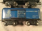 Marx  Trains Three  3  Blue Boxcars  B   L e  B   O  S s w   1-way Couplers  