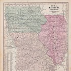 1860 Missouri   Iowa   Illinois  Map Original Counties - Railroads - Townships