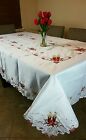 Large White 72x144  Christmas Embroidery Lace Tablecloth 12 Napkin Holiday Party