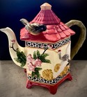 Sharp Hand-painted Footed China Bird-themed Tea Pot Set W  Creamer   Sugar Bowl