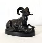 Vintage Signed Bronze Ram Statue Sculpture