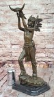 Art Deco Western Indian Male Warrior Bronze Sculpture Marble Statue Figurine Art