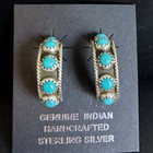 Zuni  Turquoise  Sterling Snake Eye  Post Earrings Signed Falencia  Yazzie