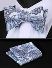 Mens Floral Bow Tie Set Self Tie Bowtie Handkerchief Jacquard Woven Pocket Sq
